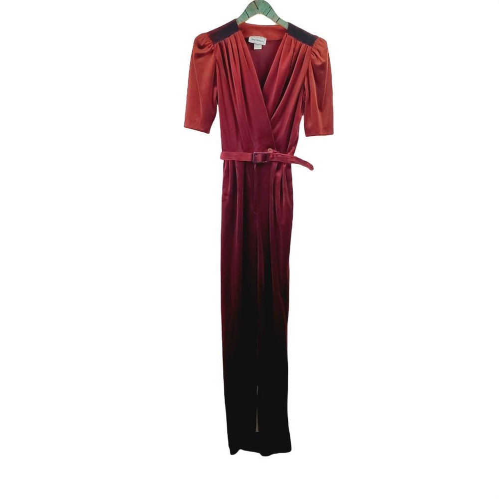 Vintage 1980's Jodi Michaels Belted Velvet Rhinestone Short Sleeve Jumper,  9/10